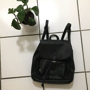 Black Faux Leather Backpack Purse